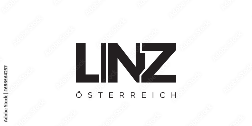 Linz in the Austria emblem. The design features a geometric style, vector illustration with bold typography in a modern font. The graphic slogan lettering. Linz in the Austria emblem. The design features a geometric style, vector illustration with bold typography in a modern font. The graphic slogan lettering.