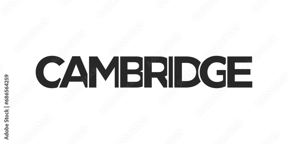 Cambridge city in the United Kingdom design features a geometric style illustration with bold typography in a modern font on white background. Cambridge city in the United Kingdom design features a geometric style illustration with bold typography in a modern font on white background.