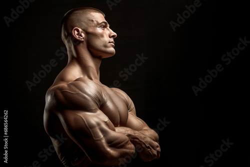 Muscular bodybuilder on a black background. Relief and muscles