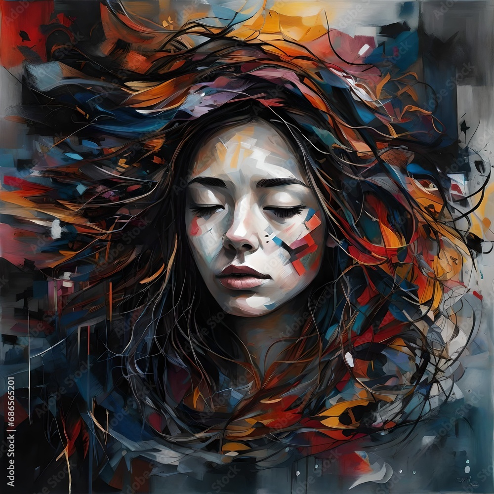 Abstract Portrait of 21-Year-Old Woman in the Grips of Anxiety and Despair