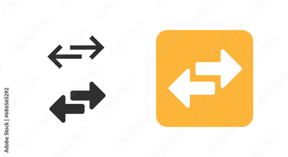 Change exchange icon arrows simple vector graphic, transfer swap switch logo symbol pictogram button yellow orange black white, replace reverse two way label, opposite move image clipart line outline - obrazy, fototapety, plakaty 