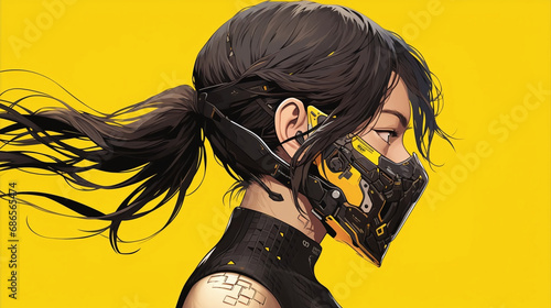 cyberpunk style anime woman head in profile