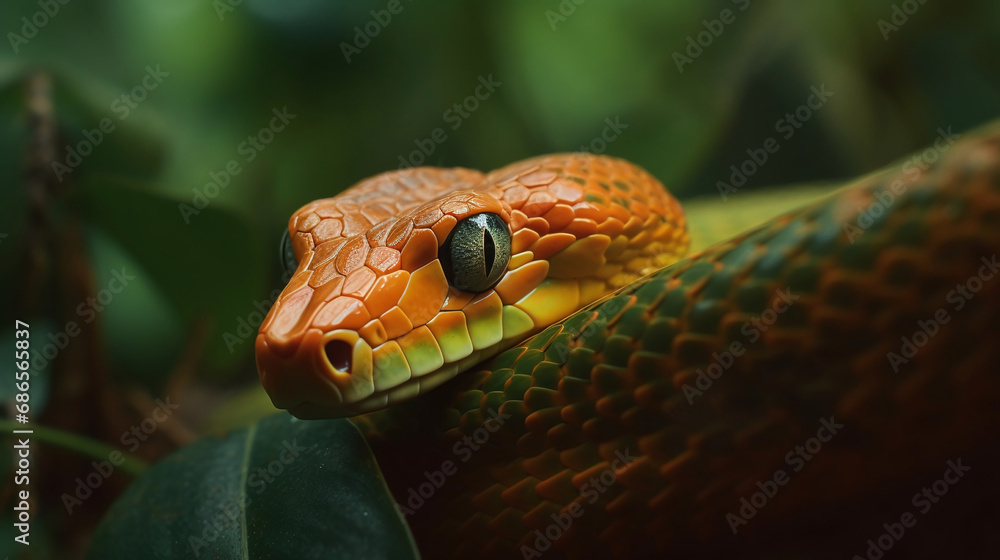 Fototapeta premium tropical green yellow snake close-up