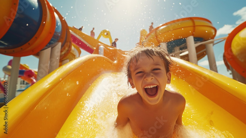 happy child in aquapark photo