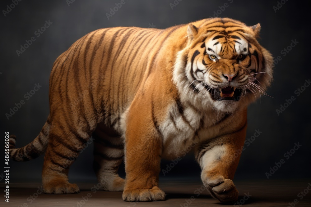 Fototapeta premium very fat old angry bengal tiger full body portrait isolated