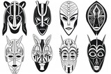 set of authentic african masks isolated on white, collection of design elements