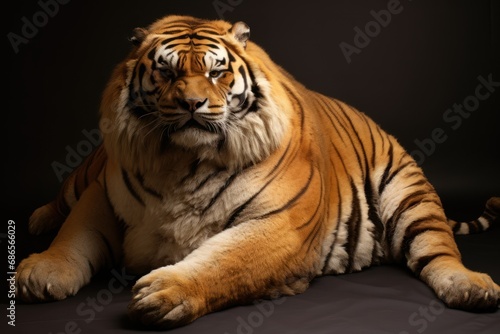 very fat old angry bengal tiger full body portrait isolated