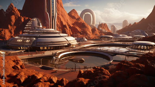 futuristic building colony on mars