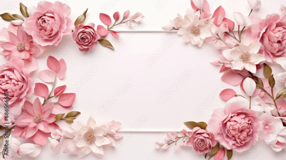 Captivating pink blooms: Our assorted floral frame on a clean white background is the perfect canvas for your text.
