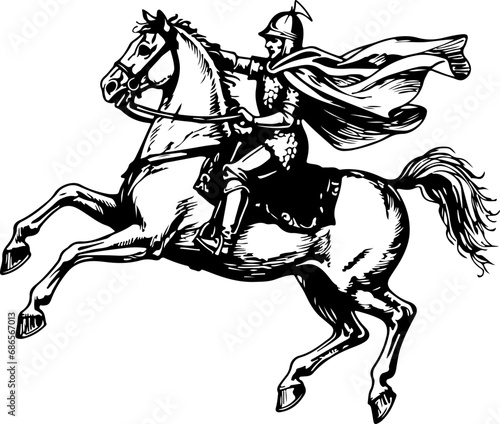 Knight Riding Horse Vintage Sketch