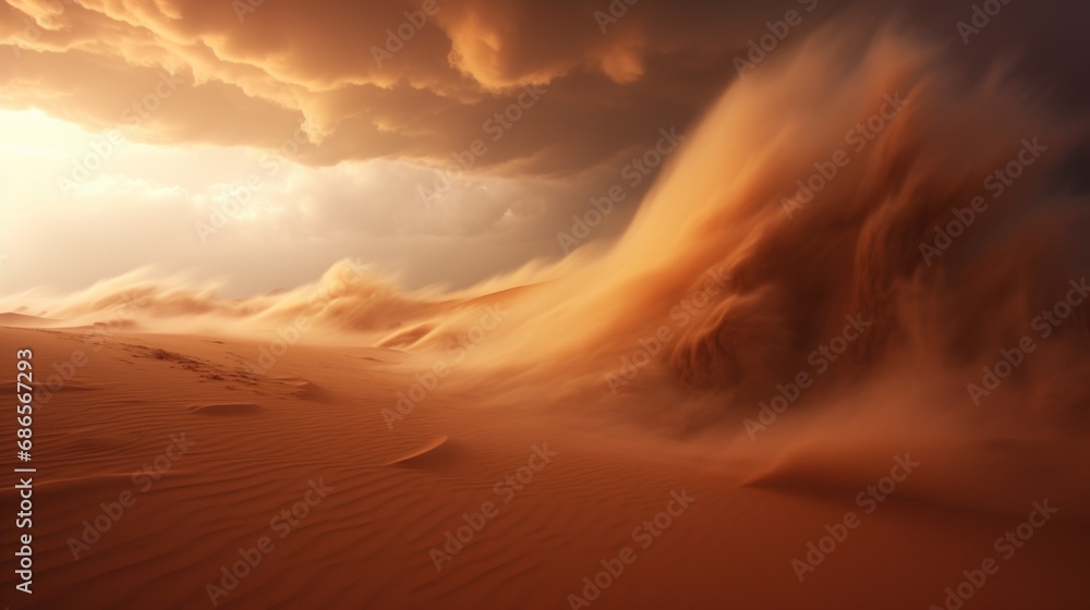 Beautiful sandstorm in the desert. - obrazy, fototapety, plakaty 