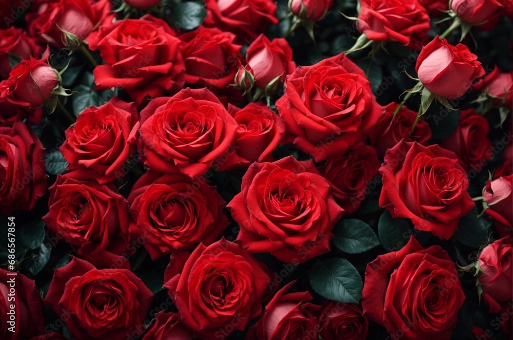 Beautiful red roses as background, top view. Valentine's Day celebration Beautiful red roses as background, top view. Valentine's Day celebration
