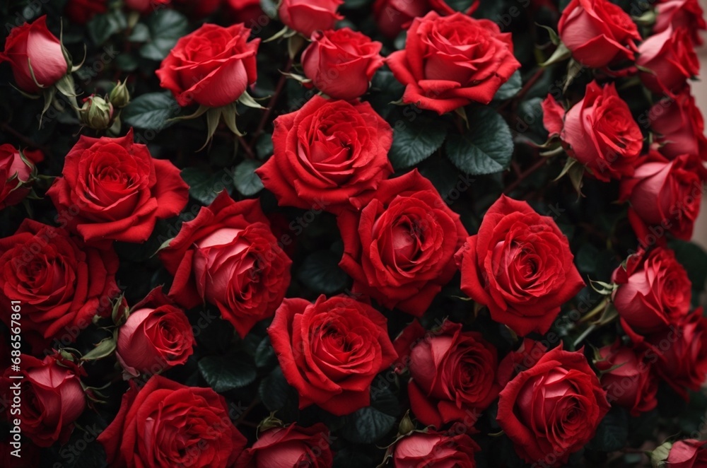 Beautiful red roses as background, top view. Valentine's Day celebration Beautiful red roses as background, top view. Valentine's Day celebration