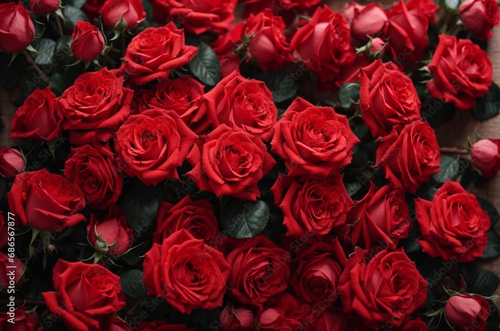 Beautiful red roses as background, top view. Valentine's Day celebration Beautiful red roses as background, top view. Valentine's Day celebration