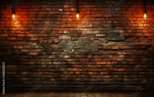 Vintage textured red brick wall with spotlight shining in the center  ideal for backgrounds or as a grunge design element