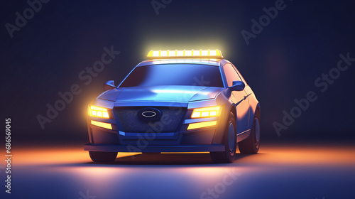 Police car lights on dark blue background.