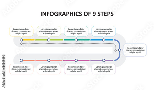 Timeline or milestone Infographic vector illustration used for features, catagories, branches, features  photo
