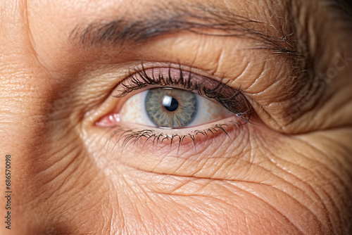 Close up of elderly woman's wrinkled eye with hooded eyelid