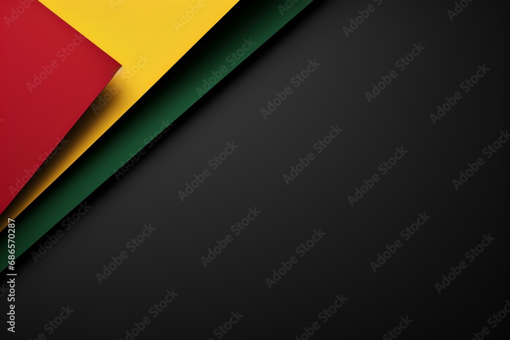 Abstract single geometric black, red, yellow, green color paper on left side , Black background concept with copy space for text - obrazy, fototapety, plakaty 