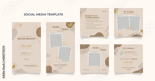 Social media template wedding planner organizer promotion. fully editable instagram and facebook square post frame puzzle organic sale poster. celebration invitation story feed vector background
