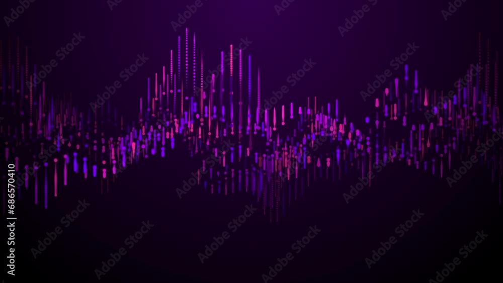 Abstract waves of long purple and blue particles moving on a dark background , 4k , 60 fps Abstract waves of long purple and blue particles moving on a dark background , 4k , 60 fps