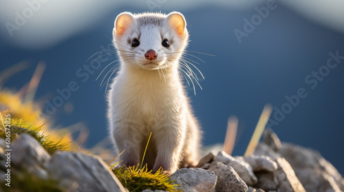A close-up of an ermine in Stelvio National Park, Lombardy, Italy. AI Generated. photo