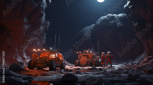 space miners with buggies excavating another planet photo