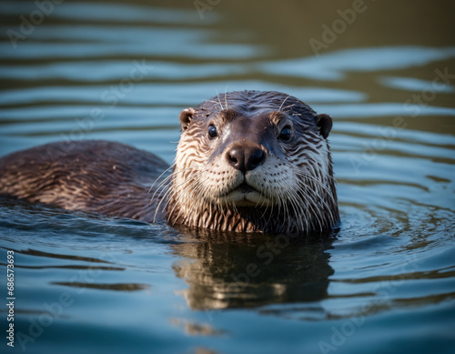 Beautiful otter swims underwater
