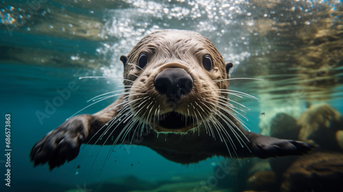 Beautiful otter swims underwater © Boris