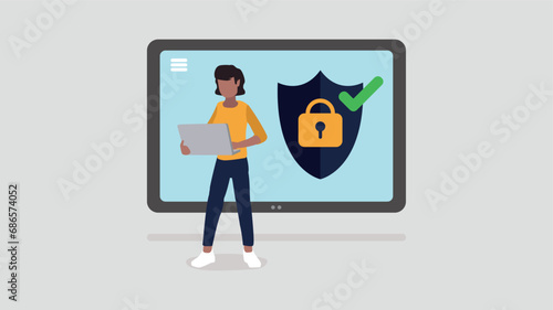 Ein Tablet mit sicherem Login-Symbol, ein Mann steht davor - Sicherheits Konzept