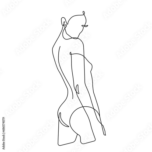 Abstract Line Art Woman Body. Minimalistic Black Lines Drawing of Naked Body. Female Figure Continuous One Line Abstract Drawing. Modern Scandinavian Design. Naked Body Art. Vector Illustration.