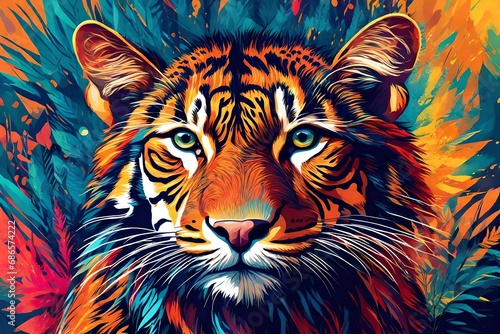 vibrant and bright and colorful animal portrait poster. al generated-