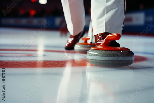 Abstract representation of a curling match, emphasizing the strategic and precise nature of the sport.