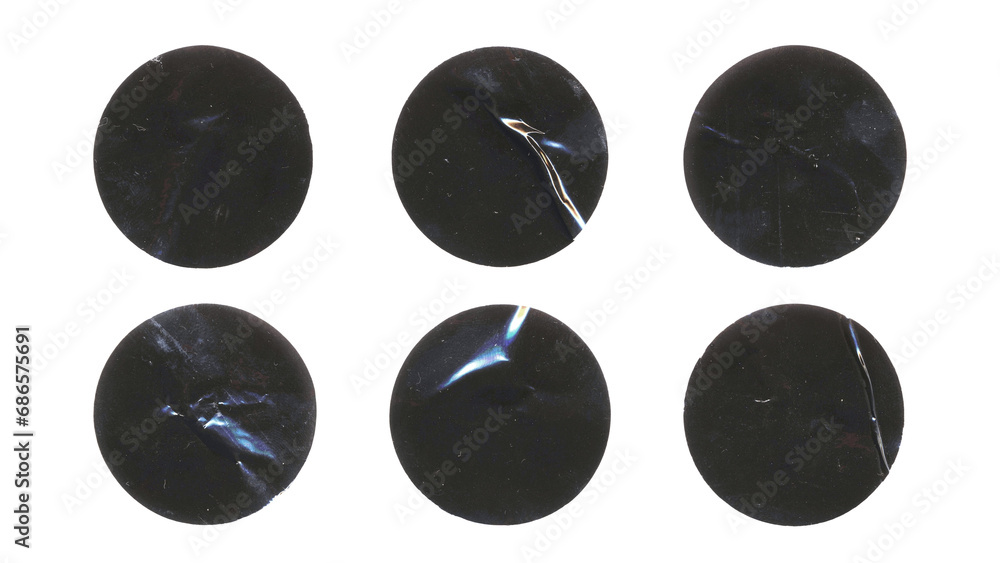 Set of duct tape circles in png format, isolated black circles of