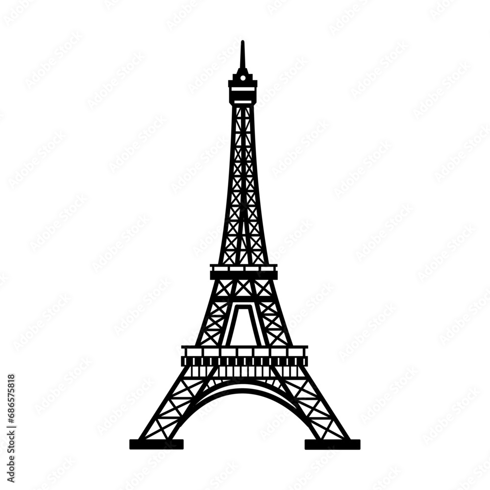 Eiffel Tower in Paris on a white background. Landmark of Paris. Vector linear illustration silhouette