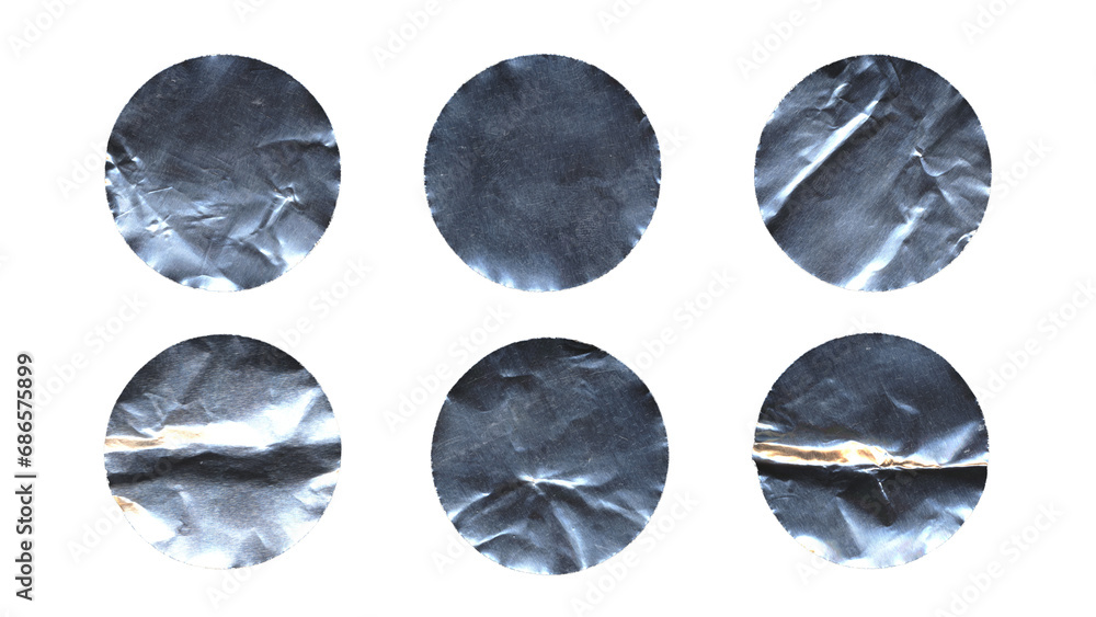 Set of duct metallic tape circles in png format, isolated foil circles