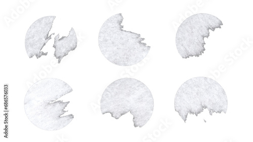 Set of duct torn paper tape circles in png format, isolated white ripped circles of adhesive tape on transparent background photo