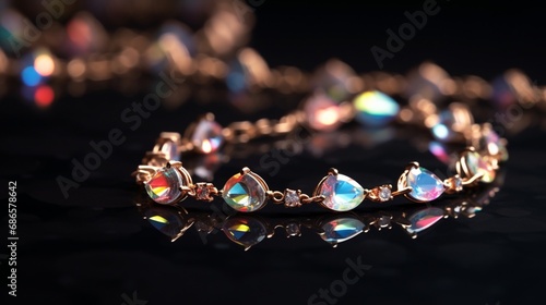 A close-up view of an anklet with sparkling gemstones, catching the light and creating a dazzling display.