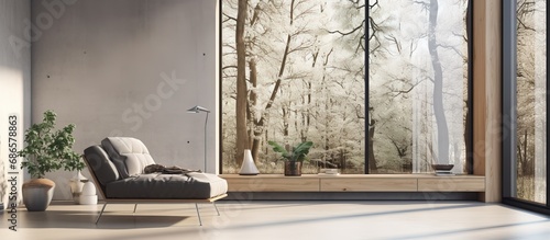 a contemporary interior with a spacious window