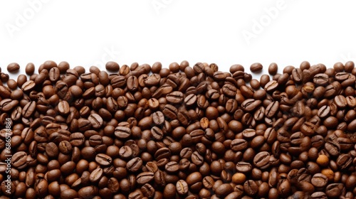 panoramic border of aromatic coffee beans against a pristine white backdrop  leaving space for your message.