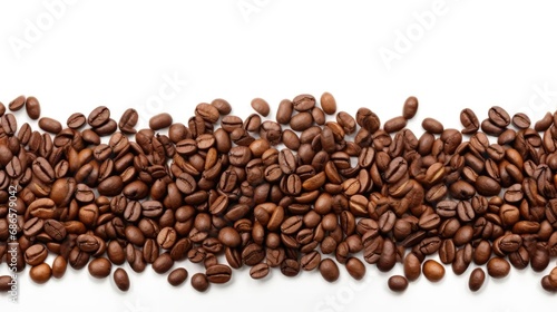 panoramic border of aromatic coffee beans against a pristine white backdrop, leaving space for your message.