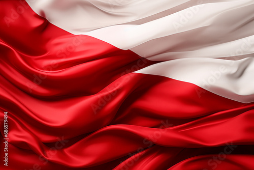 Poland flag with silk waving, white and red background