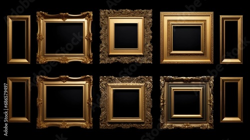 Opulent Elegance: Elevate your designs with a set of golden picture frames, each offering a luxurious touch of antique charm.