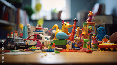 Colorful Toys collection on desk
