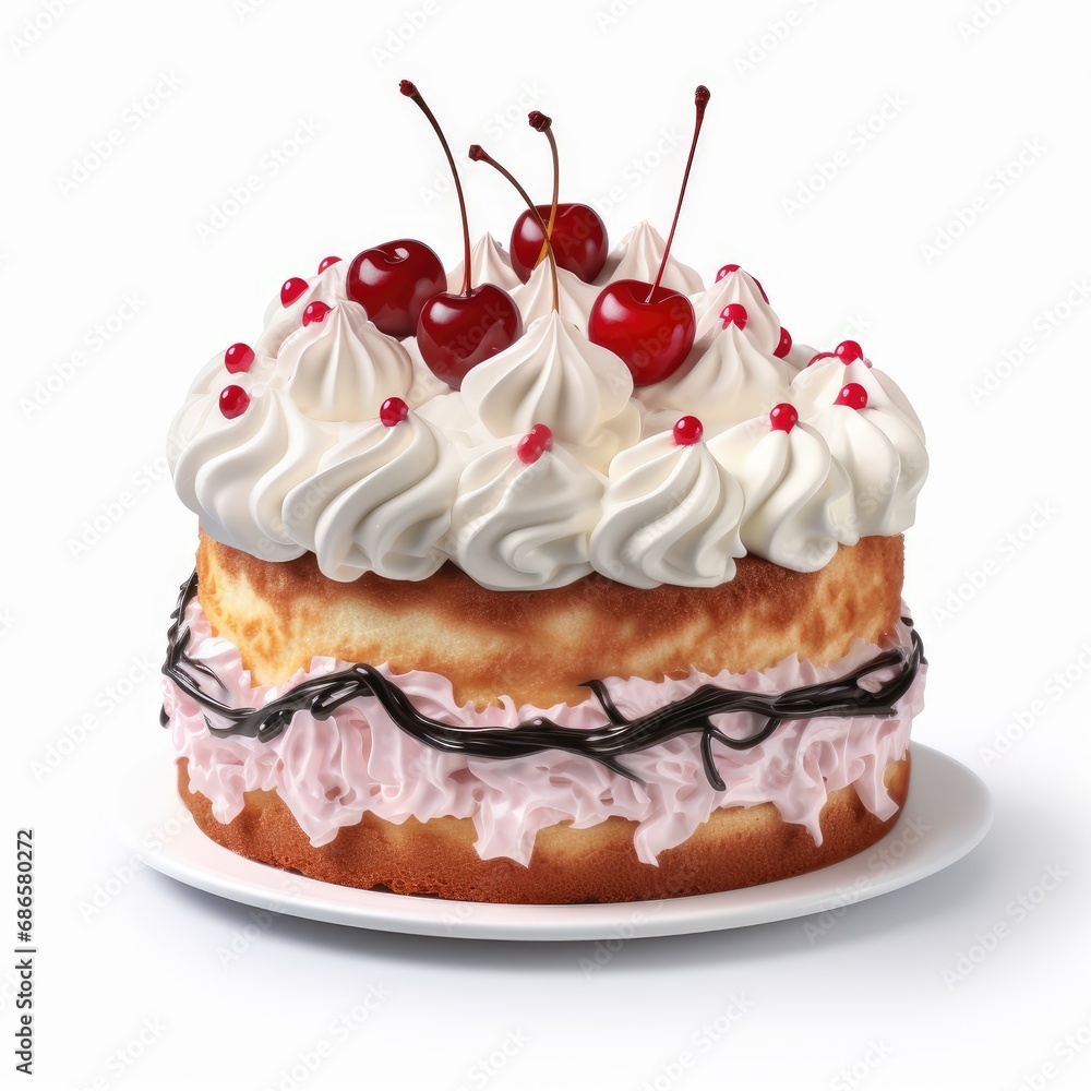 Delectable Cherry Topped Sponge Cake with Whipped Cream and Chocolate Drizzle Delectable Cherry Topped Sponge Cake with Whipped Cream and Chocolate Drizzle