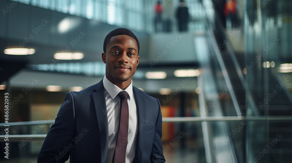 Portrait of black businessman in bright, modern office, generated with ai Portrait of black businessman in bright, modern office, generated with ai