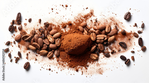 Creative layout made of cacao fruit on white background photo