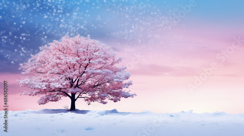 pink tree in winter background © ArtAN