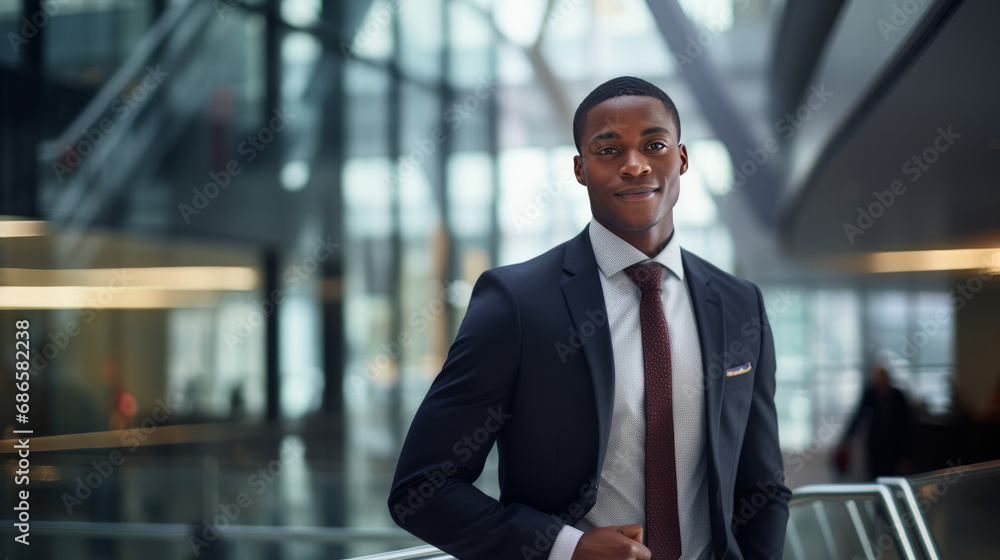 Portrait of black businessman in bright, modern office, generated with ai Portrait of black businessman in bright, modern office, generated with ai