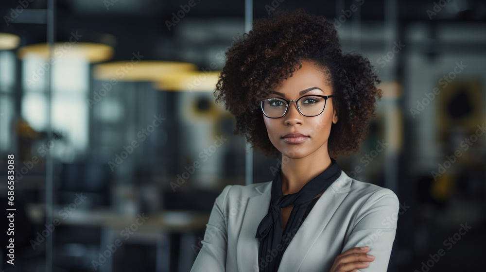 Portrait of black business woman in bright, modern office, generated with ai Portrait of black business woman in bright, modern office, generated with ai